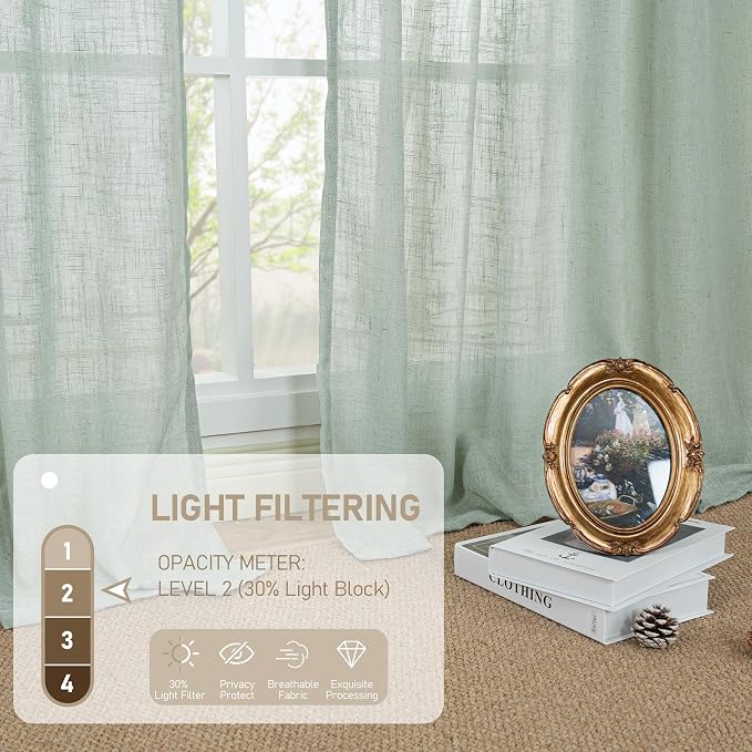 LAMIT 48 Inch Short Window Linen Curtains, Light Filtering Panels Back Tab and - Image 4