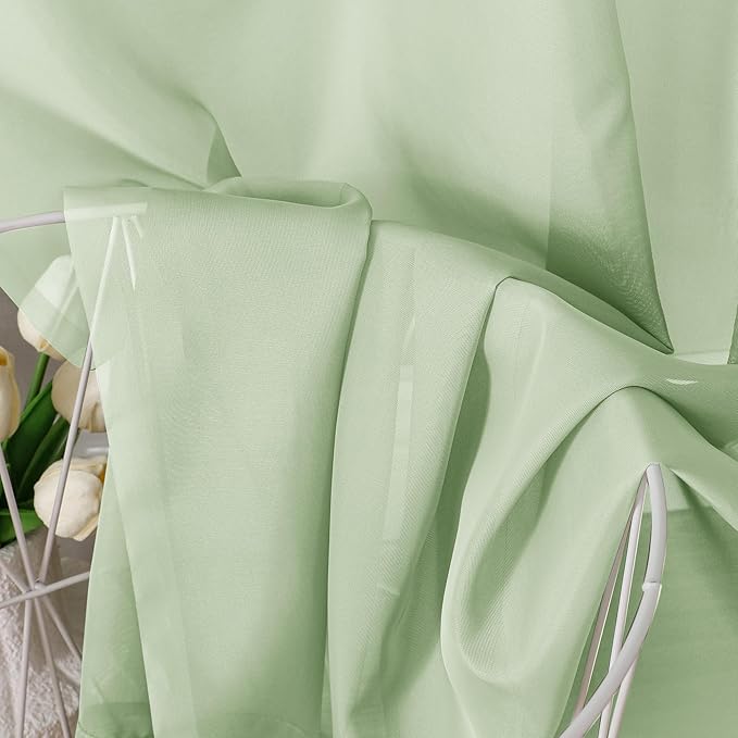 Aiyufeng Light Green Sheer Curtains 45 Inch Length 2 Panels Set - Image 7