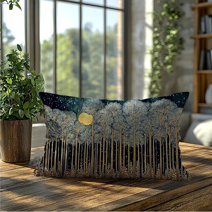 Rustic William Morris Inspired Forest Green Moon Pillow Covers 12x20 - Image 5