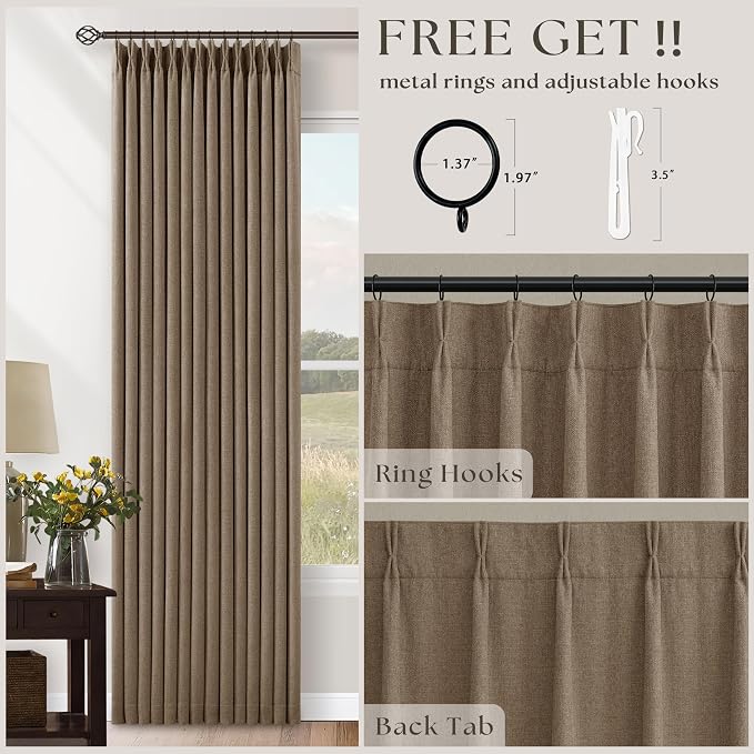 Latte Pleated Linen 100% Blackout 84 Inch Curtains - Image 3