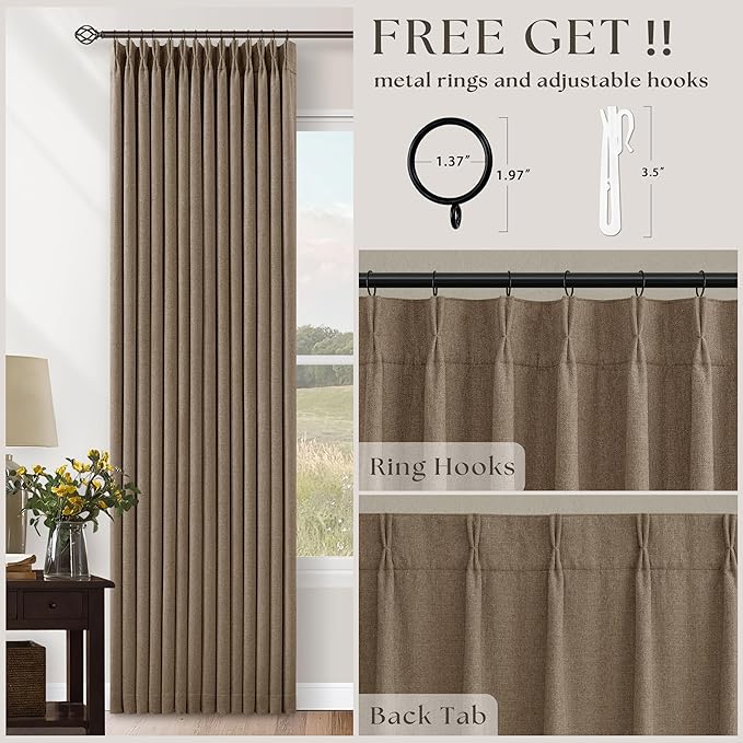 Light Brown Memory Trained Pinch Pleated 108 Inch Blackout Curtains | Double - Image 7