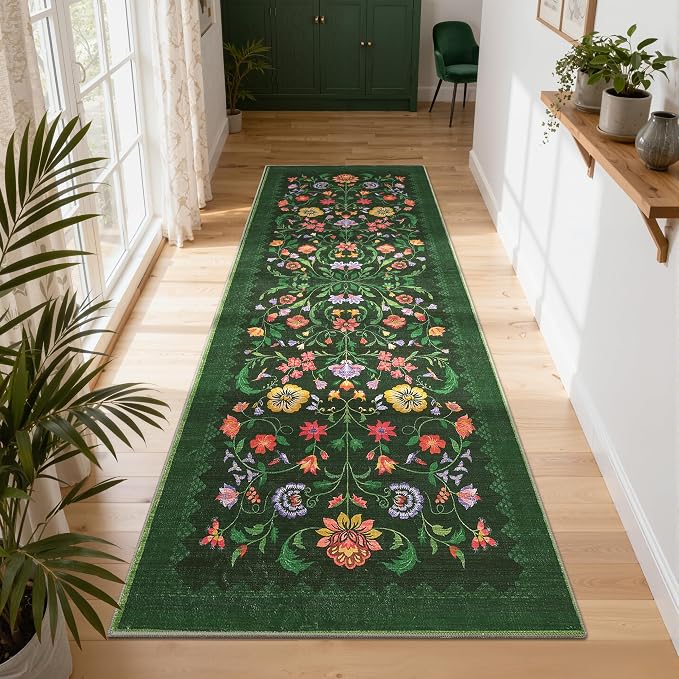 Protea Floral Rug 2x6 Runners for Hallways, Boho Kitchen Runner Rugs Non Slip - Image 3