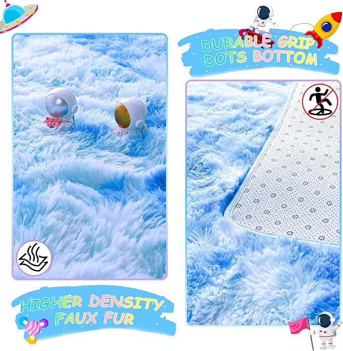 4x6 Tie-Dyed Blue Fluffy Soft Area Rug Non-Slip - Image 5