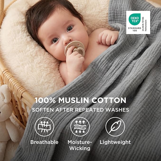 Bedsure 100% Cotton Muslin Blanket Queen Size - Image 2