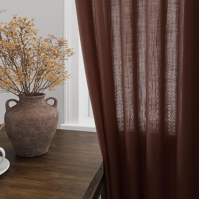 Extra Long Rustic Brown Linen Curtains 120 Inch - Image 4