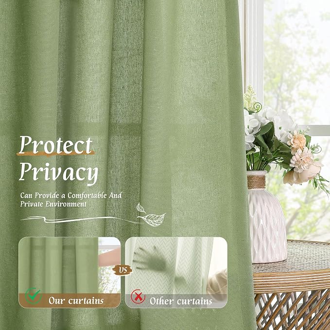 LAMIT Sage Green Linen Curtains 72 inches Long - Image 5