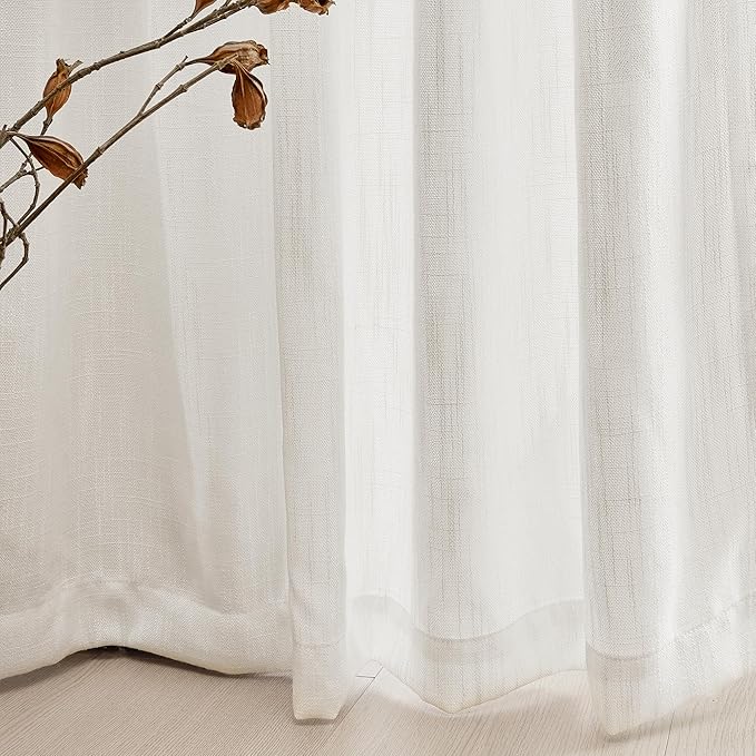 MYSKY HOME Natural Living Room Curtains Boho Semi Sheers Light Filtering Back - Image 5