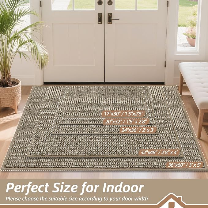 BEQHAUSE Dirt Trapper Door Mat 20" x 32", Non-Slip Washable, Light Beige | - Image 2