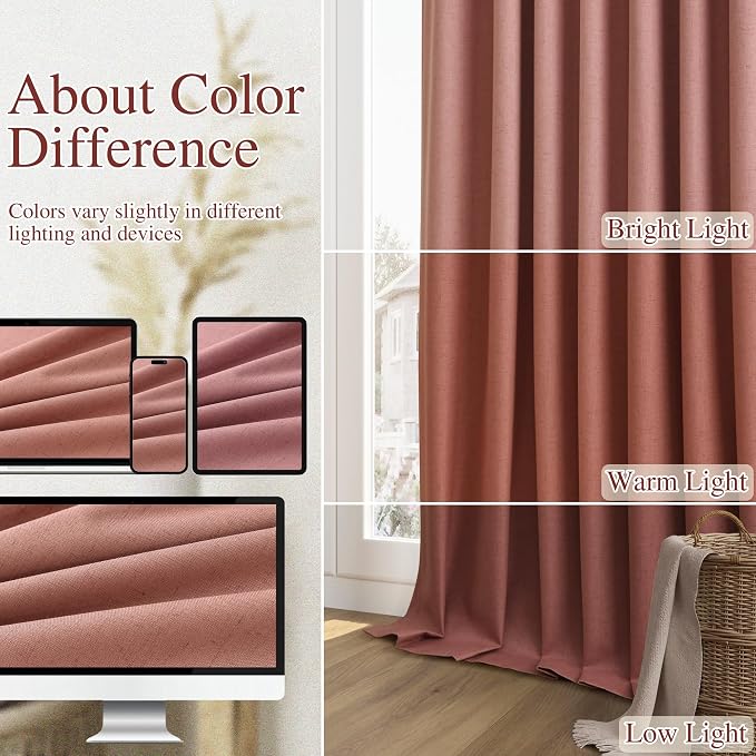 Dusty Rose 100% Blackout Linen Curtains 102 Inch Length 2 Panels Set - Image 7
