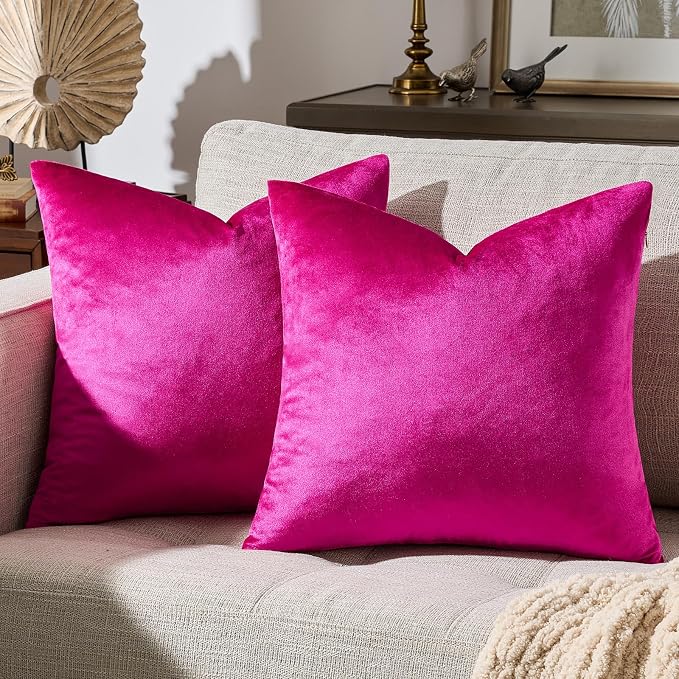 GIGIZAZA Hot Pink Pillow Covers 16x16 Throw Pillows Velvet Decorative Sofa by GIGIZAZAFocusingonhomedecoration