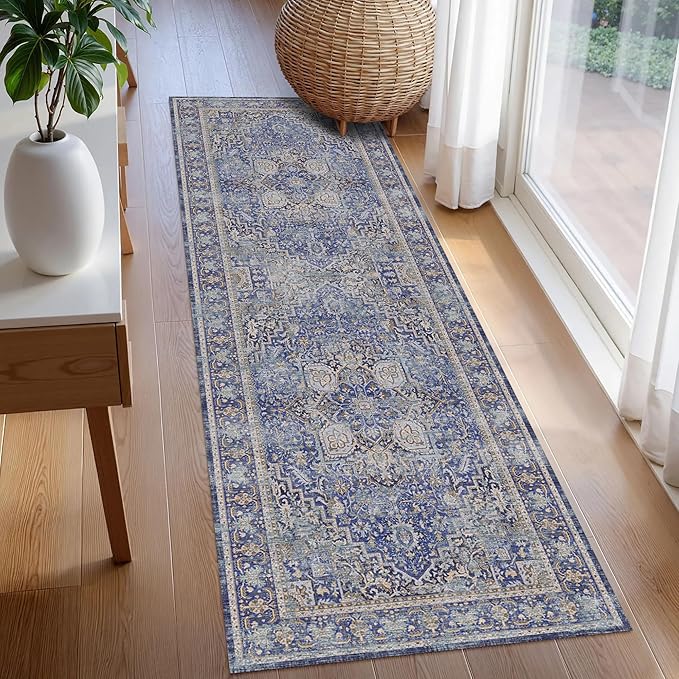 Washable Area Rug 2'6'' x 8' Vintage Traditional Persian Mat - Image 3