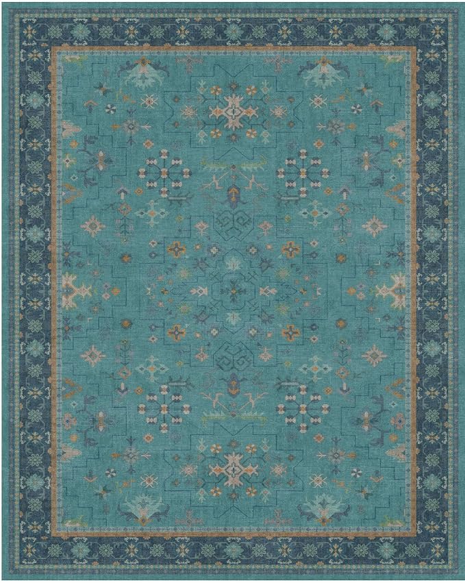 Boho 9x12 Large Teal Green Washable Living Room Rug - Image 8