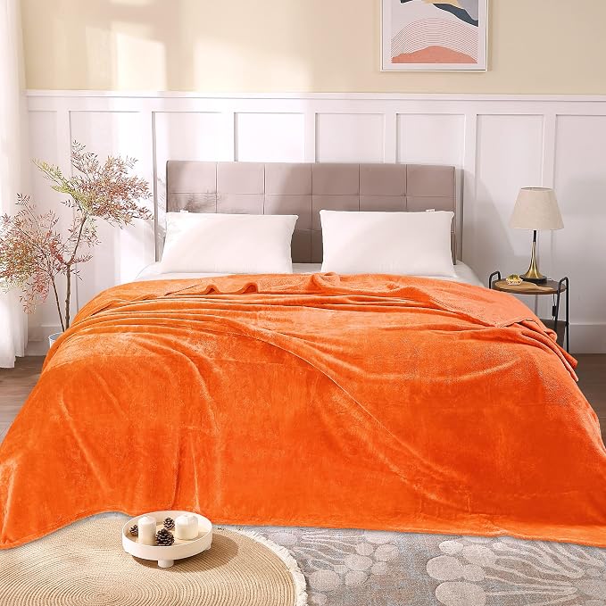 BEDELITE Fleece Blankets Queen Size Orange Throw Blankets - Image 2