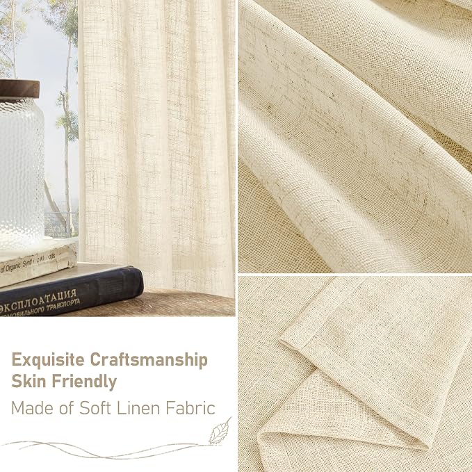 LAMIT Beige Linen Curtains for Windows 2 Panels Set, 48 Inch Linen Textured - Image 8