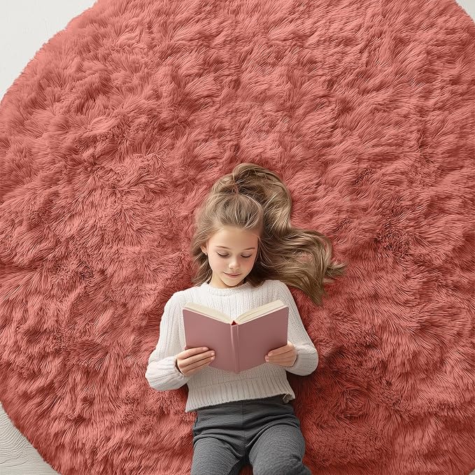 OLANLY Rust Red Round Rugs for Bedroom by OLANLY