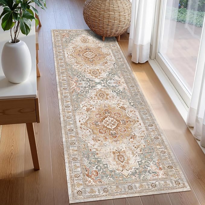 Washable Area Rug 2'6'' x 8' Vintage Traditional Persian Mat - Image 3