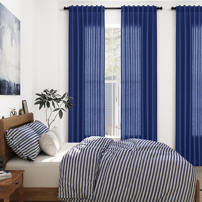 Nanspring Classic Blue Linen Curtains 108 Inches Long - Image 7