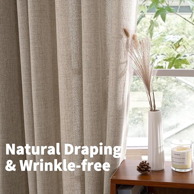 YoungsTex Oatmeal Linen Curtains 98 Inch Length - Image 6