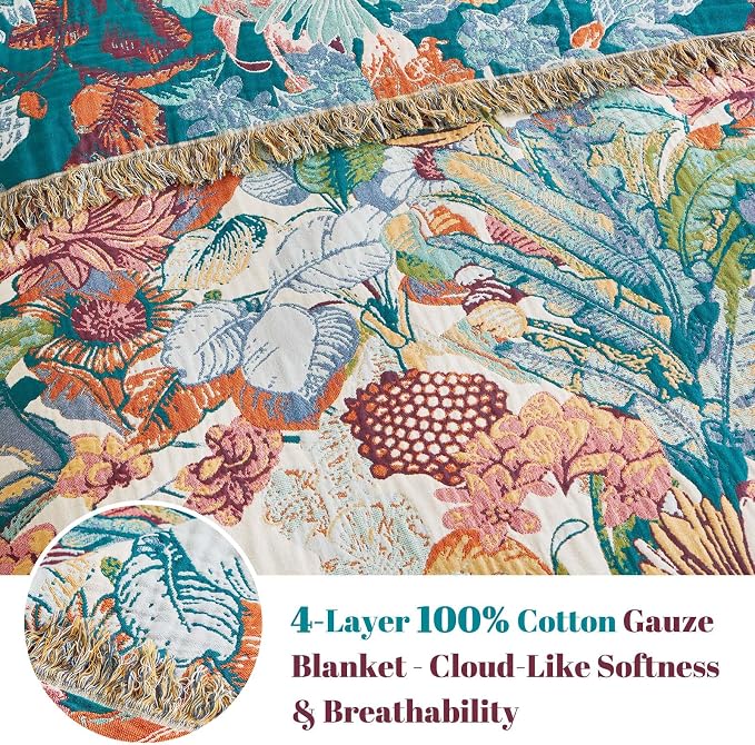 MSGKV Boho Throw Blanket for Bed Couch 100% Cotton Blanket 60"x80" Spring - Image 4