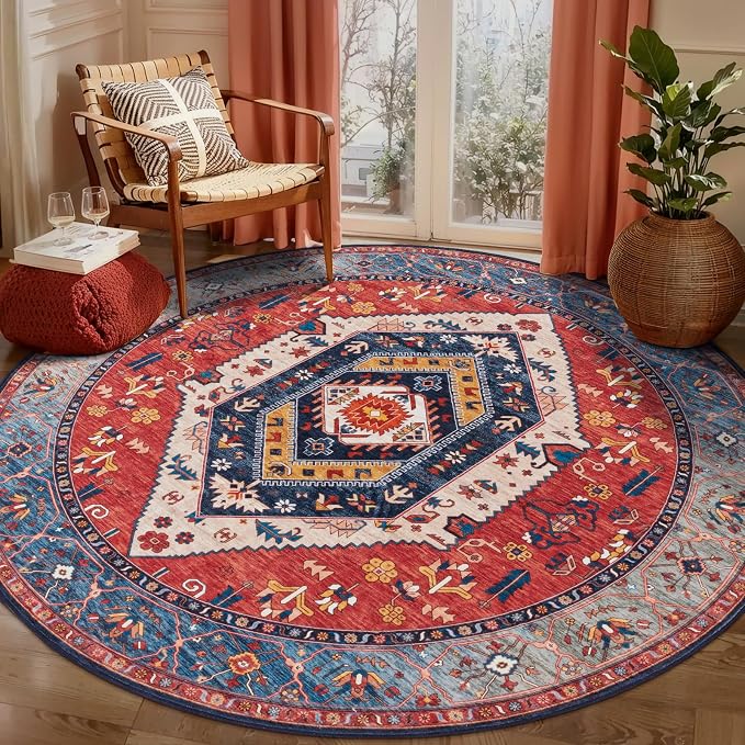 SERISSA Boho Round Area Rug, 5ft Washable Non-Slip Circle Rug, Ultra Soft - Image 8