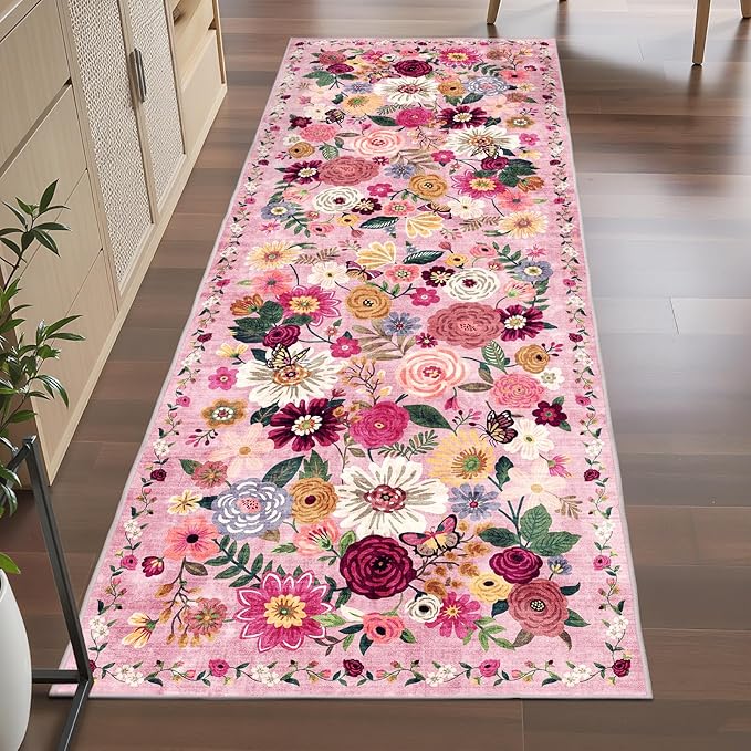 Pink Rug for Hallways Kitchen Rug 2x6, Non Slip Washable Rugs by WelcometoBabovid