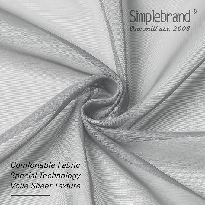 Simplebrand Light Grey Sheer Curtains 84 Inches Long, Light Filtering Rod - Image 6