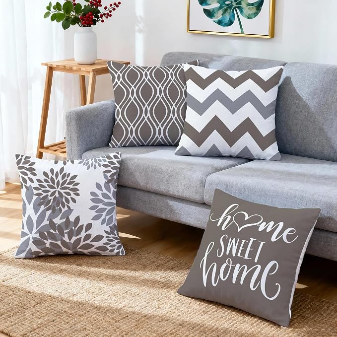 Hexagram Geometric Grey Pillow Covers 18x18 Set of 4, Decorative Outdoor Boho - Image 6