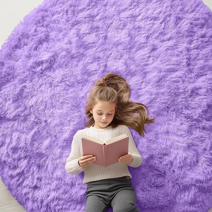 OLANLY Purple Round Rugs for Bedroom by OLANLY