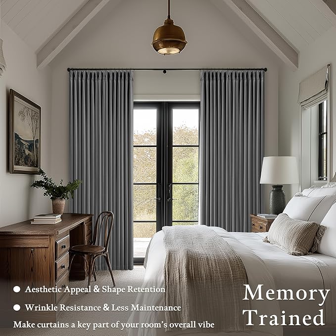 Dark Grey Pleated Thick Linen Blackout Curtains 102 Inches Long - Image 5