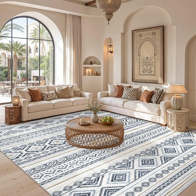 cotiled Boho 10x14 Area Rug for Living Room: Large Moroccan Washable Rug | - Image 4