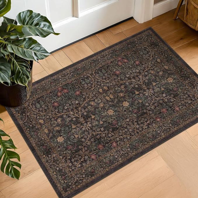 Boho Brown Washable 2x3 Entryway Rug by HazoHaus