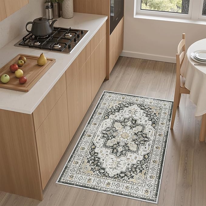 Madane Washable Area Rug 2x3, Small Entryway Rug Non-Slip Vintage Door Mat - Image 2