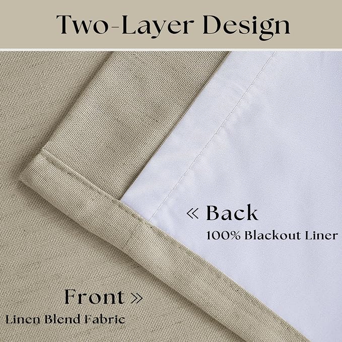 Burlywood Birch 100% Blackout Pinch Pleated Linen Curtains 92 Inches Long | - Image 3