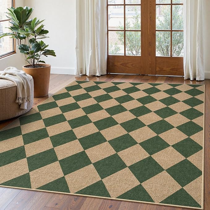 Lahome Colette Checkered Outdoor Rug 5x7, Washable Rug by Lahome