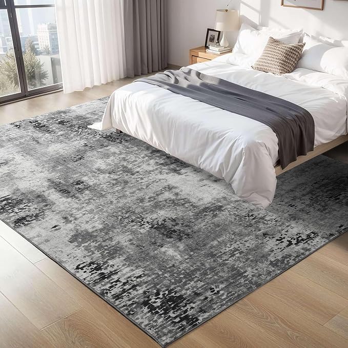 Living Room Rug 7x10 Gray Area Rugs Machine Washable Abstract Boho Large Rug - Image 2