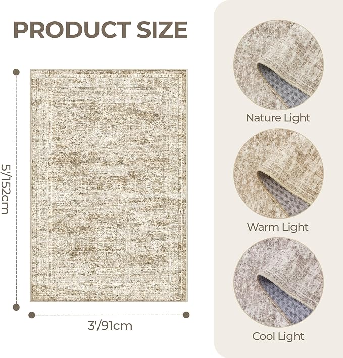 3x5 Washable Area Rug for Entryway, Soft Kitchen Rugs Non Slip for Dining Room - Image 2