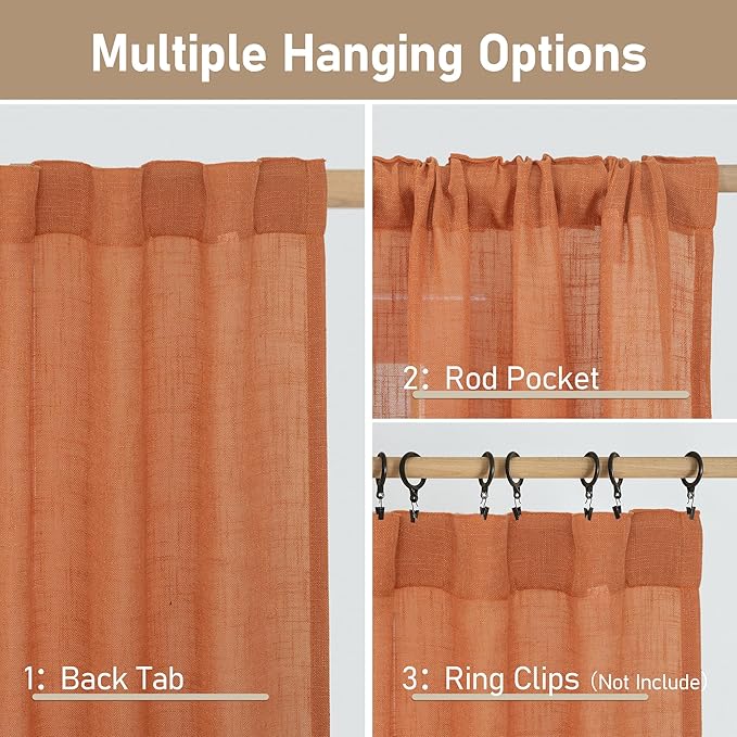 LAMIT Linen Semi Sheer Curtains 96 inches Long 2 Panels Set, Light Filtering - Image 3