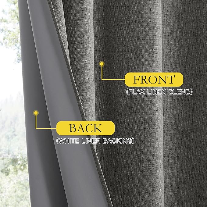 NICETOWN Grizzle Gray Vintage Linen 100% Blackout Curtains - Image 6