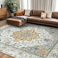 Area Rugs 8'x10' Washable Non-Slip, Floral Vintage Distress Print Pattern by RELEANY
