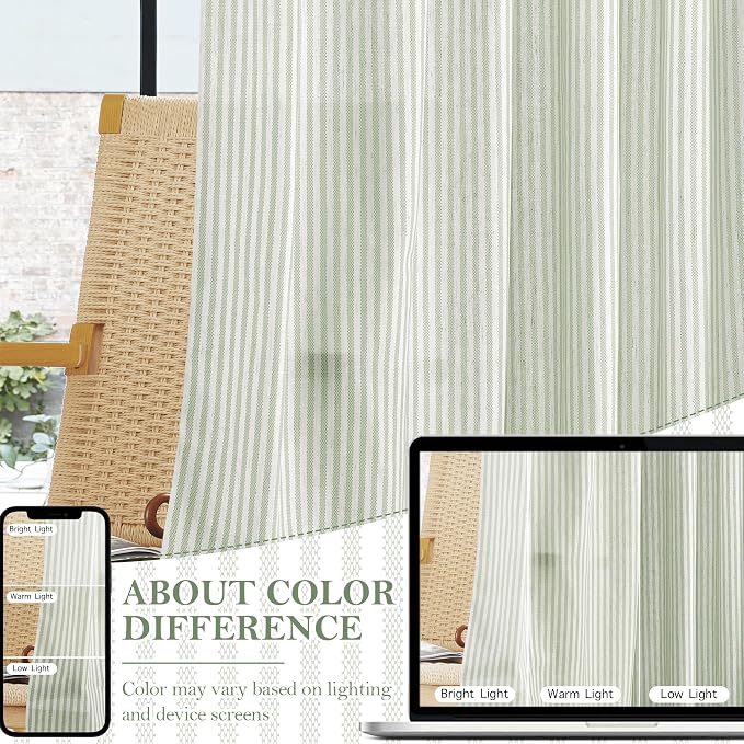 RYB HOME Linen Kitchen Striped Curtains - Image 3