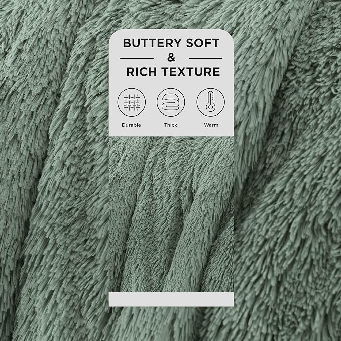 Bedsure GentleSoft Fluffy Sage Green King Size Blanket - Image 2