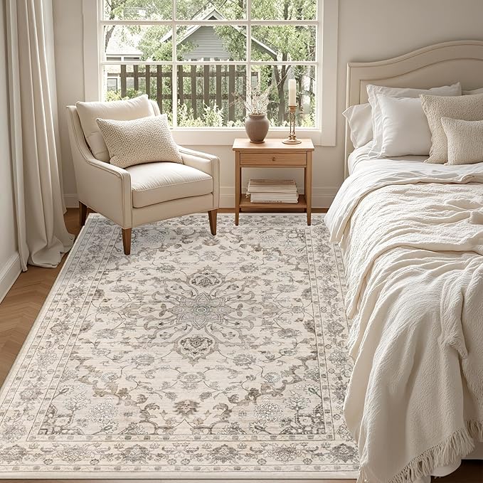 6x9 Area Rugs Living Room Rug: Washable Vintage Distressed Floral Rug No Slip - Image 4