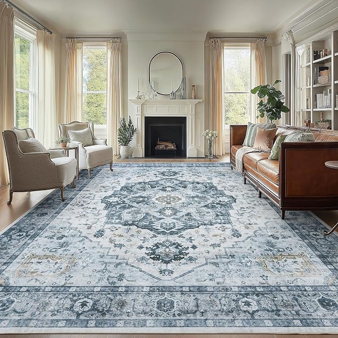 AMADA HOMEFURNISHING 9x12 Area Rug, Washable Low-Profile Large Area Rug by AMADAHOMEFURNISHING
