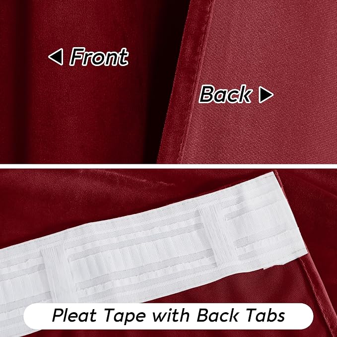 RYB HOME Chistmas Red Velvet Curtains- Super Soft Thermal Insulated Back Tab & - Image 4