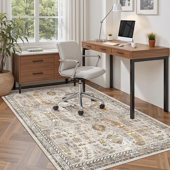 Madane Area Rug 4x6 Washable Rugs: Vintage Living Room Rug Soft Low Pile Non - Image 4