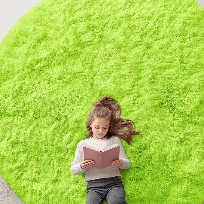 OLANLY Lime Green Round Rugs for Bedroom by OLANLY