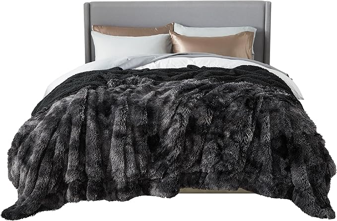 Bedsure GentleSoft Fluffy Tie Dye Black Blankets Queen Size by BEDSURE