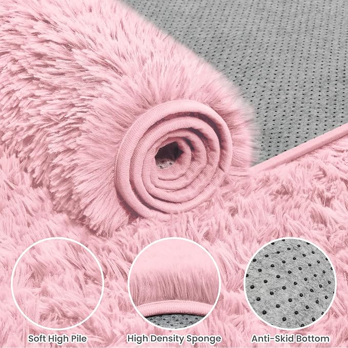 8x10 Area Rug for Living Room: Soft Fluffy Shag Pink Rugs for Bedroom, Non-Slip - Image 6