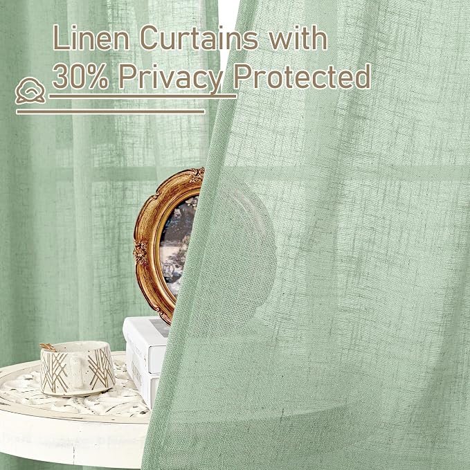 95 Inches Long Fresh Green Linen Curtains - Image 6