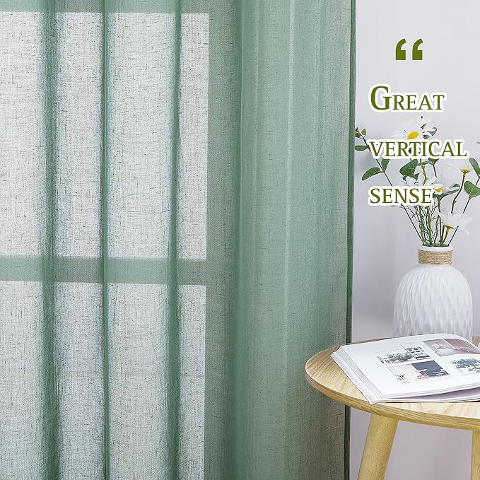 NICETOWN Linen Textured Semi Sheer Olive Green Curtains, Grommet Privacy Flax - Image 5